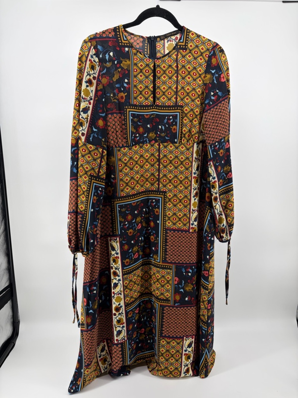 Zara Maxi Dress,  Patchwork Print, Size‎ Small, Made in Spain, Long Sleeve, Boho